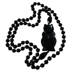 Vintage Black Beaded Cat Necklace